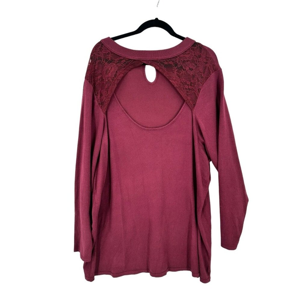 Torrid Top Size 5 Maroon Long Sleeve Lace Keyhole Pullover Mock‎ Neck Sweater